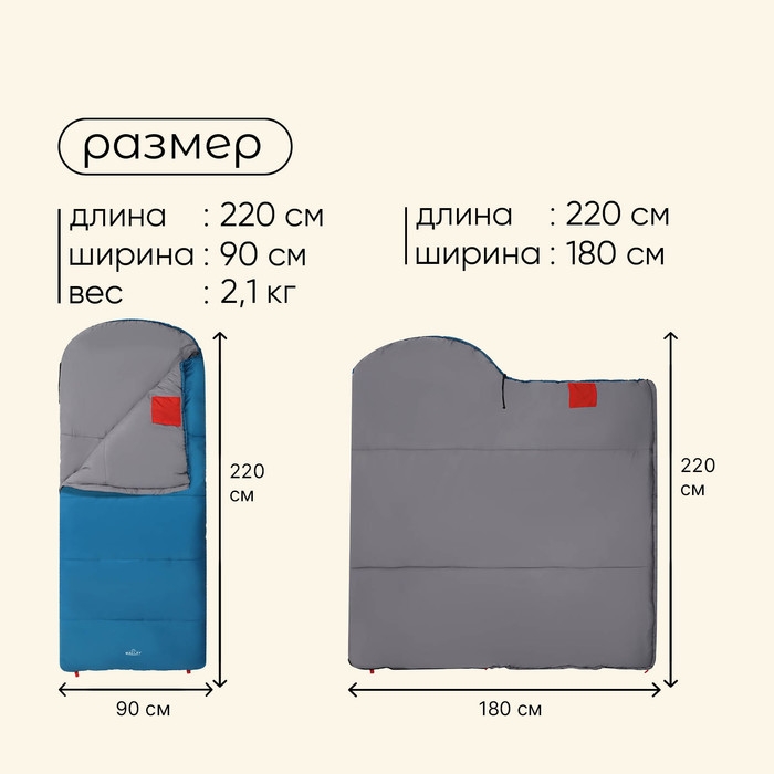 Спальный мешок maclay camping comfort cold, одеяло, 4 слоя, правый, 220х90 см, -10/+5°С Спальный мешок maclay camping comfort cold, одеяло, 4 слоя, правый, 220х90 см, -10/+5°С