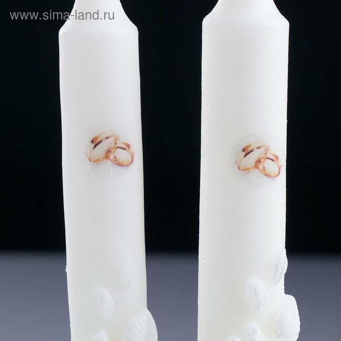 Набор свадебных свечей  Набор свадебных свечей "Романтика с кольцами", белый, родительская пара