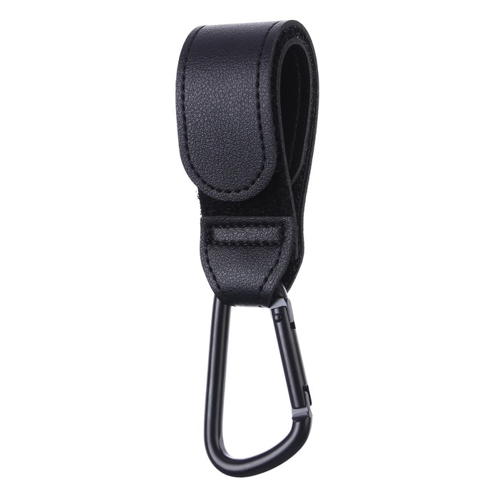Карабин для сумок на коляску, на липучке, экокожа, цвет черный Карабин для сумок на коляску, на липучке, экокожа, цвет черный