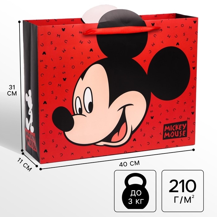 Пакет подарочный, 31х40х11 см, упаковка, Микки Маус Пакет подарочный, 31х40х11 см, упаковка, Микки Маус