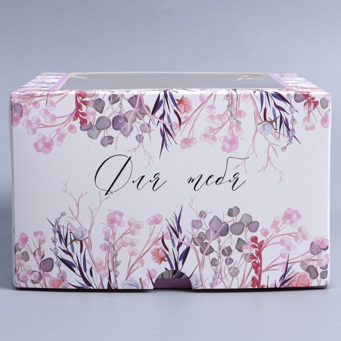 Коробка для капкейков, кондитерская упаковка с окном, 4 ячейки «Венок», 16 х 16 х 10 см