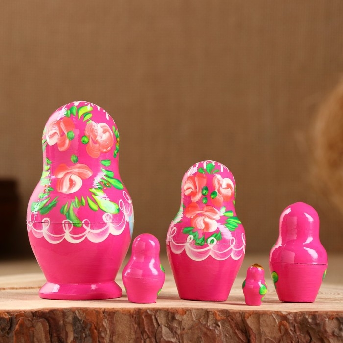 Матрёшка «Розочки»,  розовое платье, 5 кукольная, 10 см Матрёшка «Розочки»,  розовое платье, 5 кукольная, 10 см