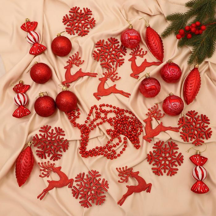 Набор украшений пластик 27 шт Набор украшений пластик 27 шт "Морозный день" красный
