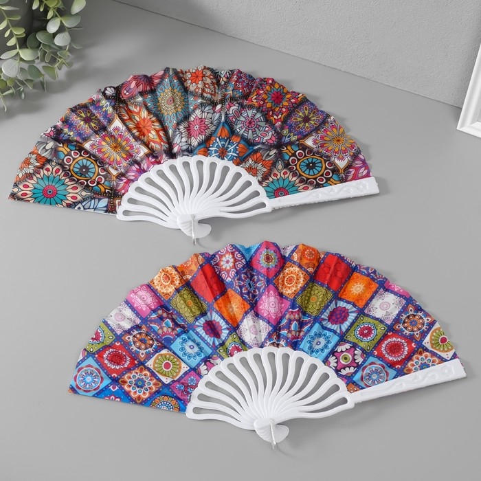 Веер пластик, текстиль  Веер пластик, текстиль "Восточный орнамент" МИКС 23 см