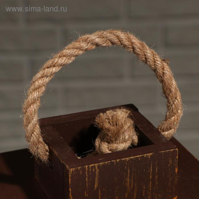 Кашпо деревянное  Кашпо деревянное "Фонарь", ручка верёвка, золотой винтаж, 16×16×30 см