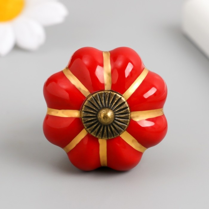 Ручка для шкатулки керамика, металл Ручка для шкатулки керамика, металл "Тыковка" красная 4х4х4 см