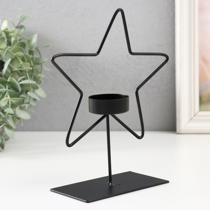 Подсвечник металл на 1 свечу  Подсвечник металл на 1 свечу "Звезда" d=4 см черный 14,5х6х19,5 см