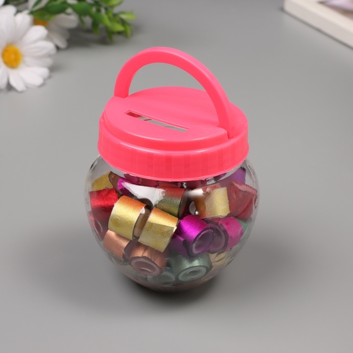 Клейкая лента пластик в банке  Клейкая лента пластик в банке "Глори. Микс" н-р 40 шт 1,2 см, дл.0,9 м 7х7х9 см