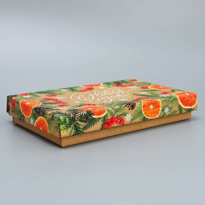 Коробка подарочная новогодняя складная «Мандариновое настроение», 25.5 х 15 х 4 см, Новый год Коробка подарочная новогодняя складная «Мандариновое настроение», 25.5 х 15 х 4 см, Новый год