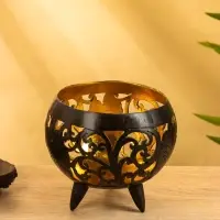 Подсвечник из кокоса, 15×15×13 см, коричнево-золотой