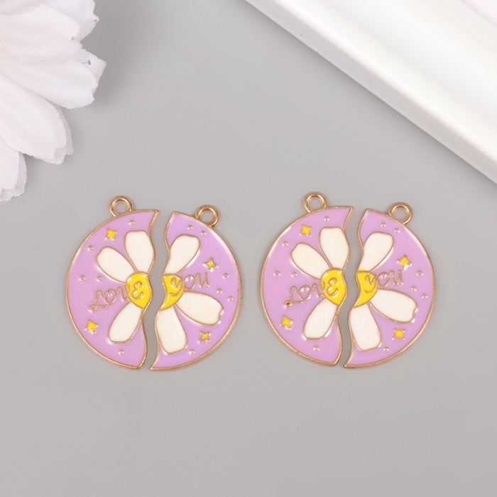 Декор для творчества металл, эмаль Декор для творчества металл, эмаль "Ромашка - половинки" набор 2 шт 2,8х2,7 см