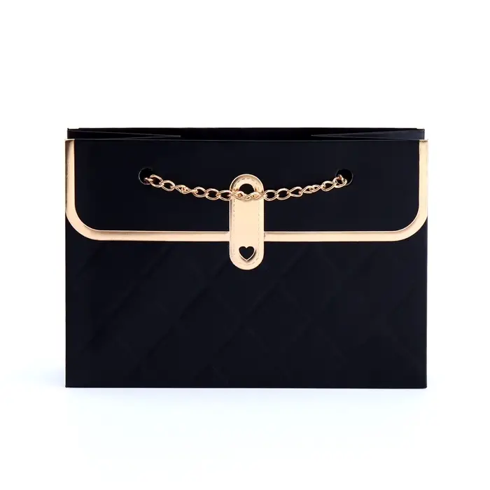 Пакет переноска для цветов, ручка цепь, &laquo;Чёрный&raquo;, с золотым тиснением, 15&times;10.5&times;10 см