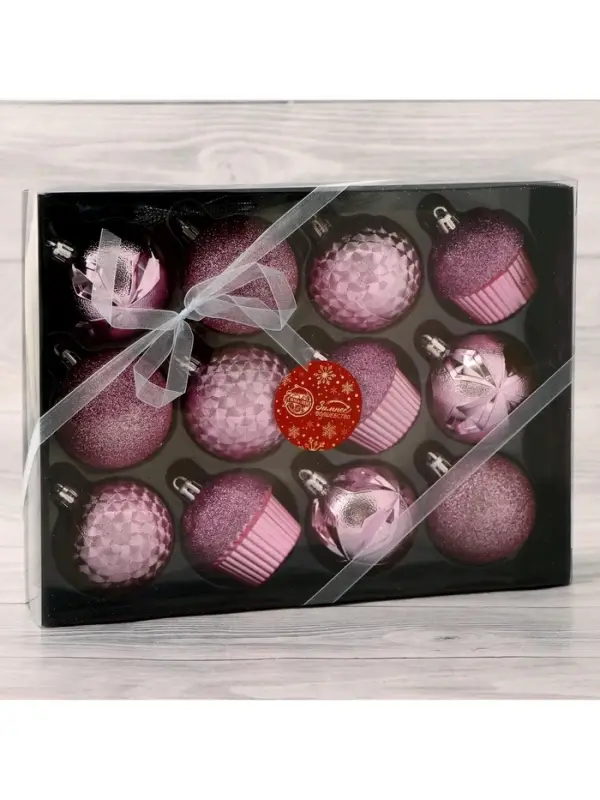 Ёлочные игрушки &laquo;Пироженки&raquo;, шары новогодние, набор 12 шт., d=6 см, розовый