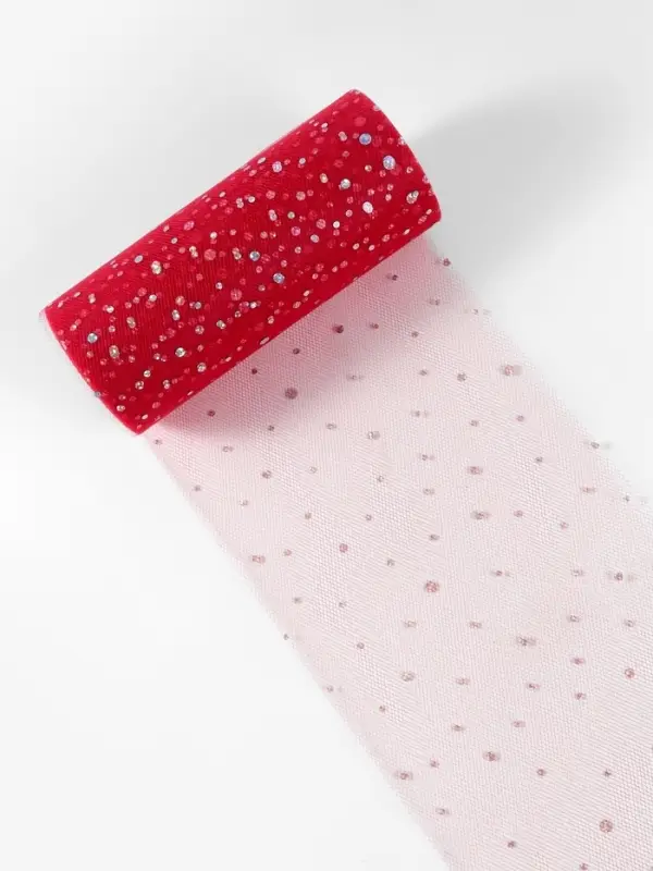 Фатин с блёстками, 15 см, 23 &plusmn; 1 м, 11 &plusmn; 1 г/м&sup2;, цвет красный №17