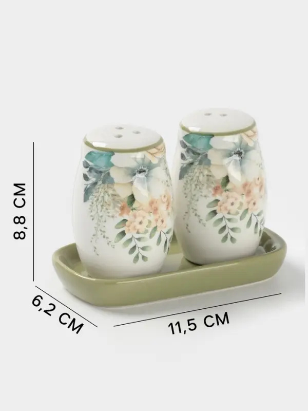 Набор для специй Доляна &laquo;Цветы&raquo;, 2 предмета: солонка, перечница 130 мл, доломит, белый