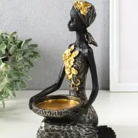 Подсвечник полистоун "Африканка в косынке с цветами" чёрный d=8 см 14х11,5х24,5 см Подсвечник полистоун "Африканка в косынке с цветами" чёрный d=8 см 14х11,5х24,5 см