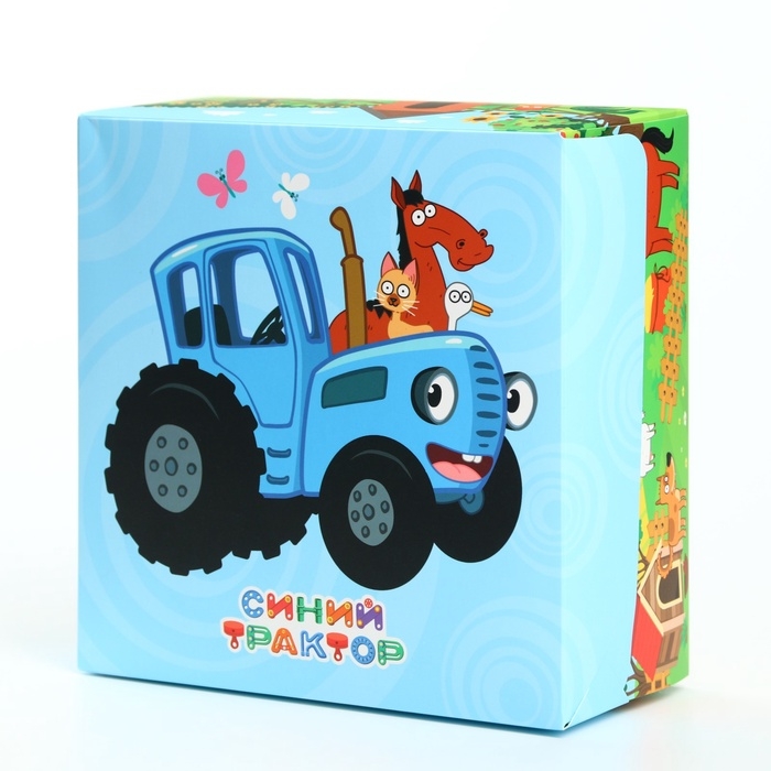 Подарочная коробка складная с 3Д, Синий трактор, 15х15х7 см Подарочная коробка складная с 3Д, Синий трактор, 15х15х7 см