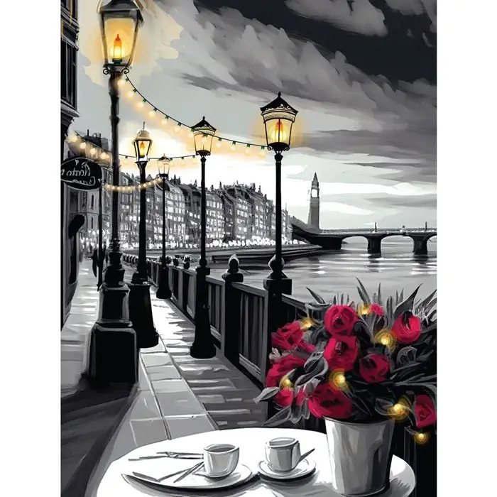 Картина по номерам с подрамником и гирляндой &laquo;Набережная&raquo;, 30&times;40 см