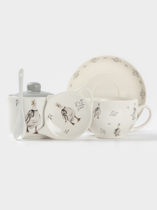 Чайная пара Доляна  Чайная пара Доляна "Гуси" цвет белый  чашка 250 мл, блюдце 15 см