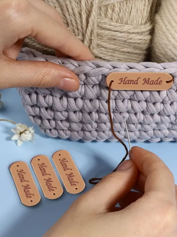 Набор нашивок Hand made, 4.5&times;1.3 см, 10 шт., светло-коричневые