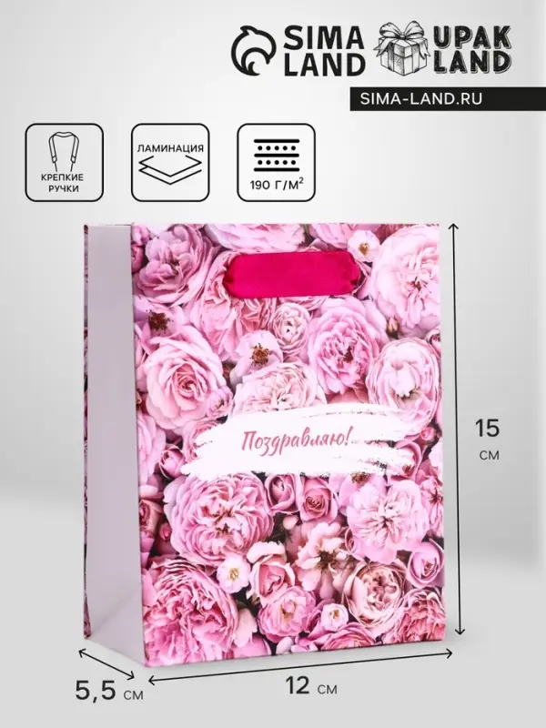Пакет подарочный вертикальный «Счастливый день», S 12×15×5.5 см Пакет подарочный вертикальный «Счастливый день», S 12×15×5.5 см