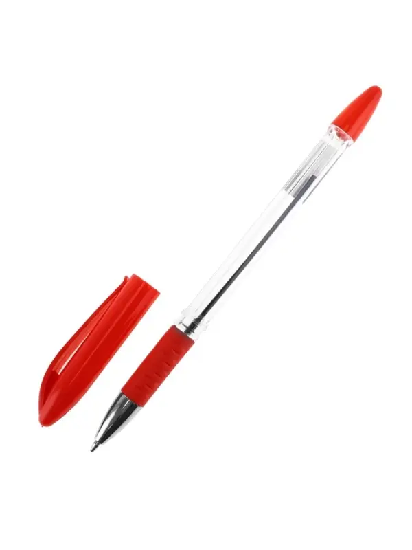 Ручка шариковая 0.5 мм красная, корпус прозрачный с резиновым держателем Ручка шариковая 0.5 мм красная, корпус прозрачный с резиновым держателем