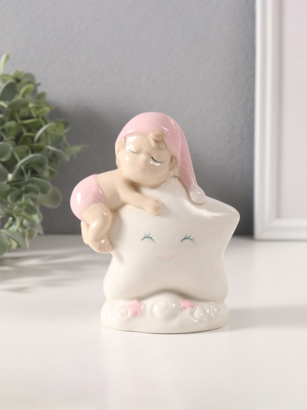Сувенир керамика свет  Сувенир керамика свет "Малышка в розовом колпаке на звёздочке" 6х10,5х12,5 см