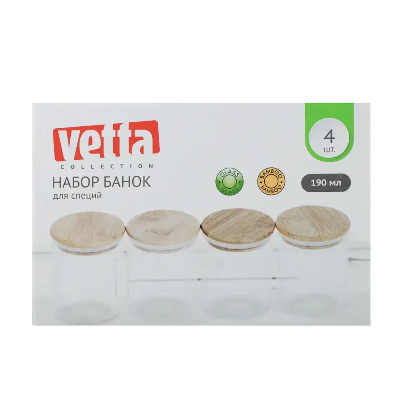 VETTA ЭКО Набор банок для специй, 4шт., 190мл,стекло, бамбук