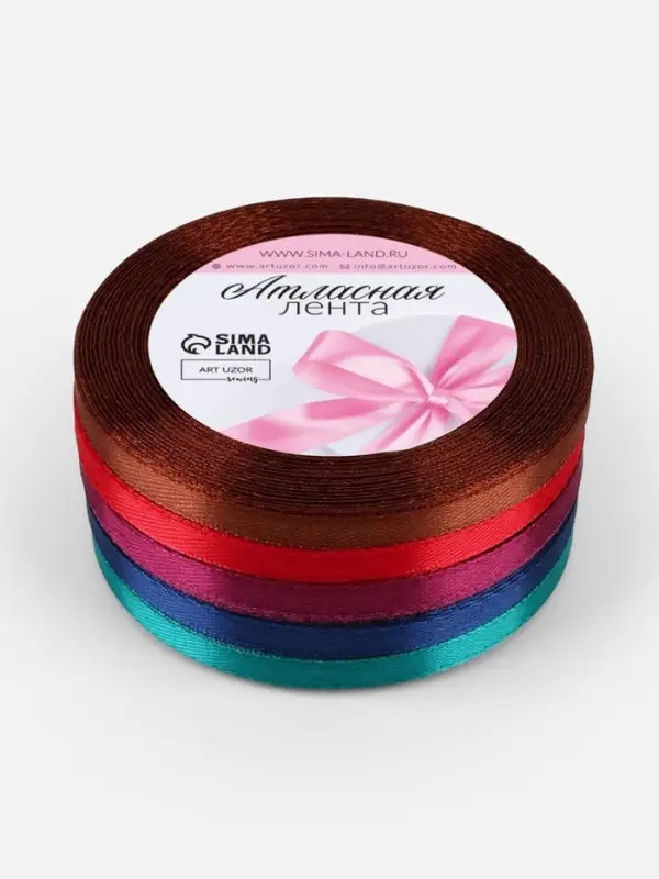 Атласная лента, набор 5 шт. &laquo;Вечерние огни&raquo;, 6 мм, 23&plusmn;1 м