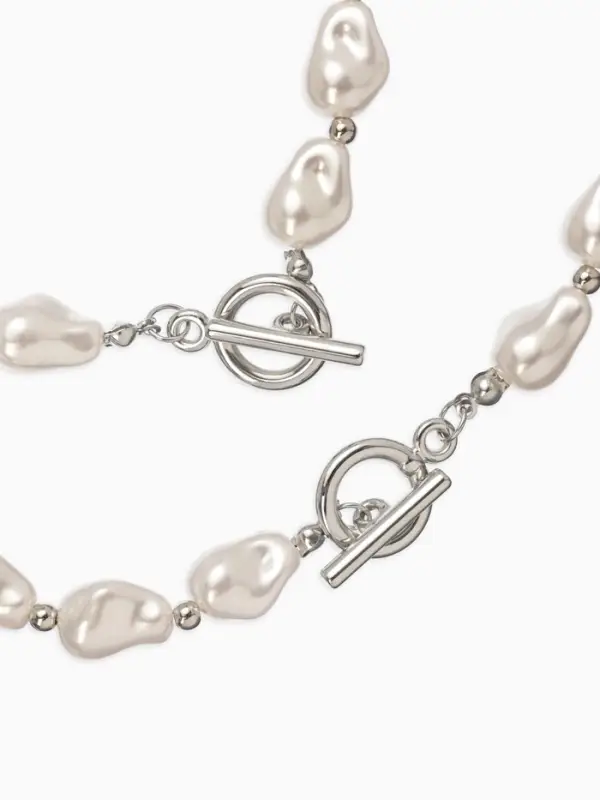 Набор 2 пред-та: бусы,браслет "Жемчуг барочный", капля, 40/18см, цвет белый в серебре