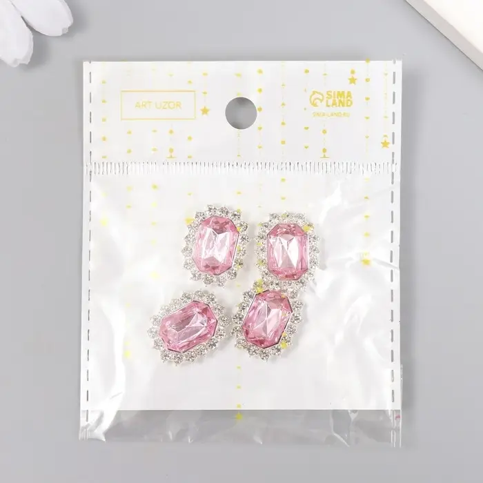 Декор для творчества металл Декор для творчества металл "Медальон восьмиугольный" нежно-розовый кристалл стразы 2х1,5см