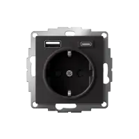 РОЗЕТКА 16А c 2 USB A+С, мех, КАРБОН