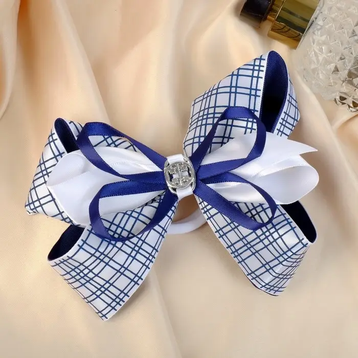 Резинка для волос «Школьница», бант клетка классика, 12×7 см, бело-синяя
