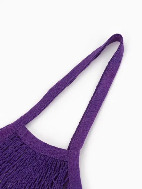 Сумка - авоська плетёная, ручка 17 см, клетка 1.5 см, фиолетовая