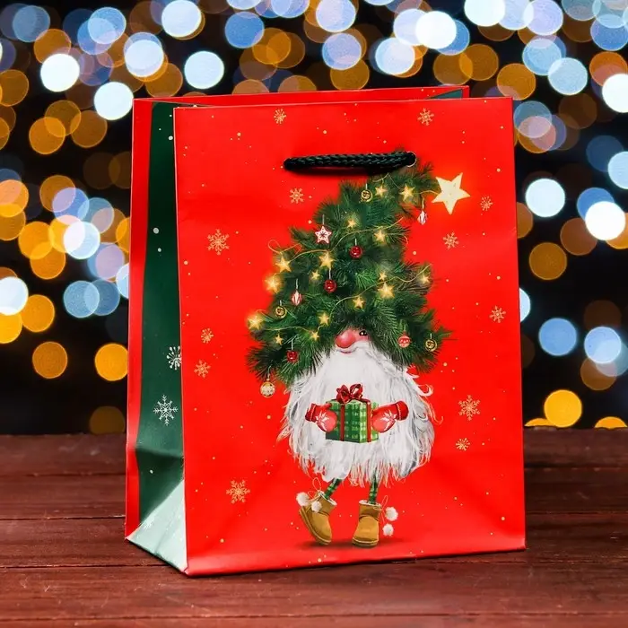 Пакет подарочный "Новогодний домовёнок", 11,5 х 14,5 х 6,5 см.