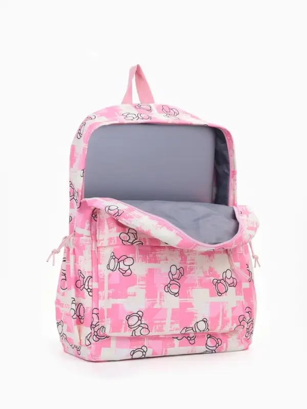 Рюкзак школьный на молнии, с карманами, с принтом, размер 28.5&times;12&times;41 см, розовый