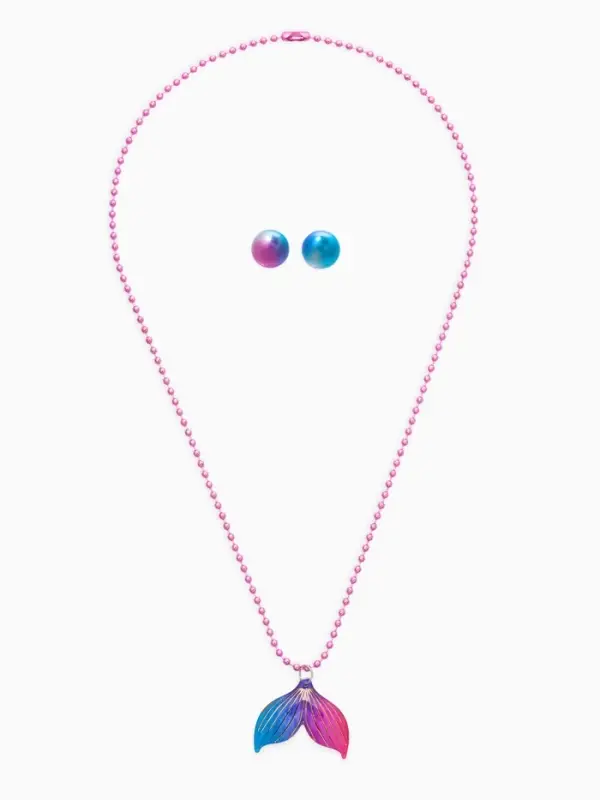 Набор детских украшений "Выбражулька" русалка, 2 предмета: кулон, пусеты, разноцветный