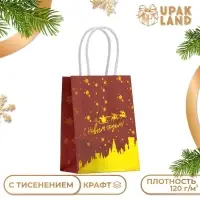 Пакет бумажный подарочный новогодний с тиснением, «На встречу Новому Году» 16×12×6 см