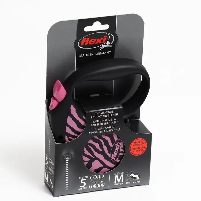 Рулетка Flexi Safari cord M, 5 м, трос, до 20 кг, розовая зебра (pink Zebra)