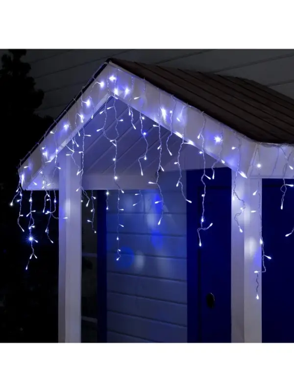 Гирлянда &laquo;Бахрома&raquo; 3&times;0.6 м, IP44, УМС, прозрачная нить, 160 LED, свечение бело-синее, мигание, 220 В