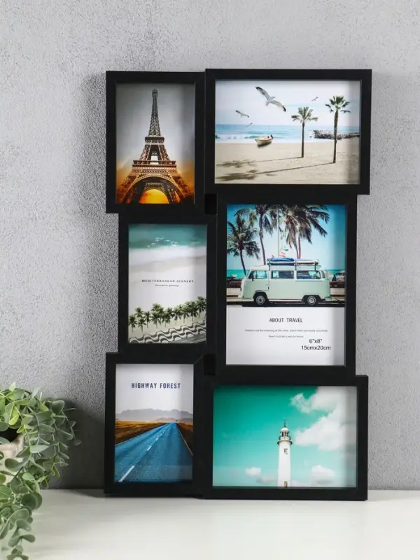 Фоторамка МДФ, стекло на 6 фото 10х15, 13х18, 15х20 см "Воспоминания" чёрная 51х31,5х2,2 см   109067