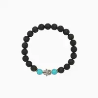Браслет "Хамса" камень пирит, лава, длина 18 см, цв. чёрный, бирюзовый Браслет "Хамса" камень пирит, лава, длина 18 см, цв. чёрный, бирюзовый