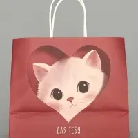 Пакет подарочный крафтовый &laquo;Котик&raquo;, 25&times;22&times;12 см