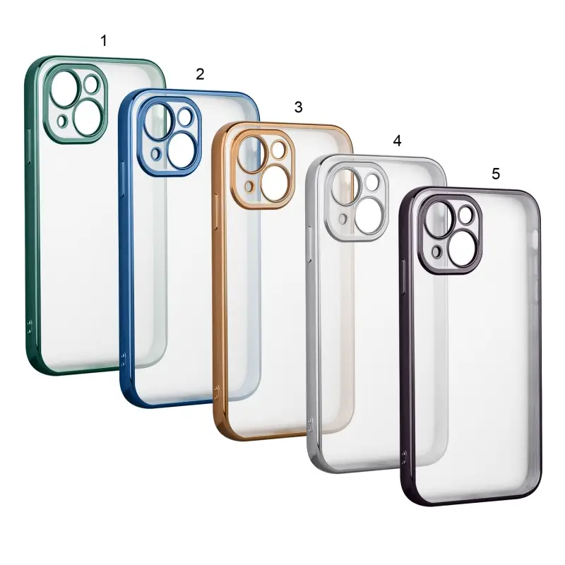 Чехол для iPhone 13 Mini матовый с защитой камеры (блестящая рамка)