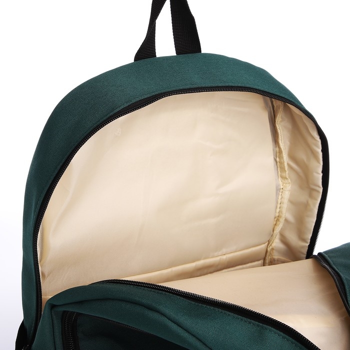 Рюкзак школьный из текстиля на молнии, 3 кармана, сумка, держатель для чемодана, цвет чёрный/зелёный Рюкзак школьный из текстиля на молнии, 3 кармана, сумка, держатель для чемодана, цвет чёрный/зелёный