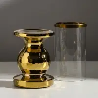 Подсвечник на 1 свечу &laquo;Нуар&raquo;, керамика, стекло, d=8 см, золото, 10&times;10&times;27 см