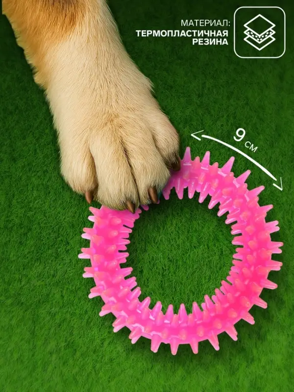 Жевательная игрушка для собак &laquo;Игольчатое кольцо&raquo;, 9 см, розовая