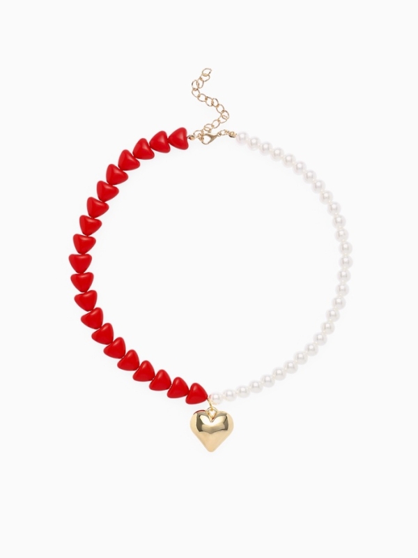 Бусы с жемчугом «Сердце» бусины, красно-белый в золоте