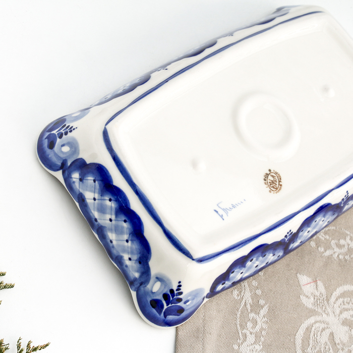 Лоток прямоугольный, гжель, фарфор, 26х15 см Лоток прямоугольный, гжель, фарфор, 26х15 см