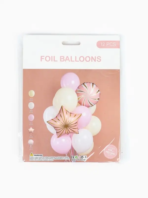 Воздушные шары "Розовые грани" фольга, латекс, набор 12 штук